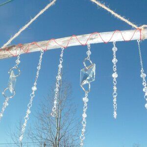 Suncatcher S Treated driftwood, cut glass pieces and Swarovski crystals